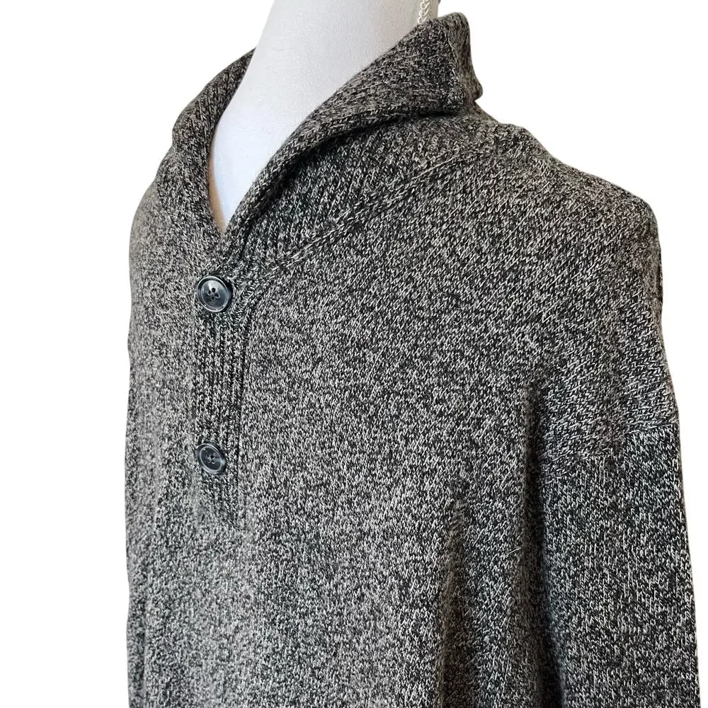 J. Crew Sweater Men's Size XL Brown Marled Shawl Collar Button Lambs Wool Blend